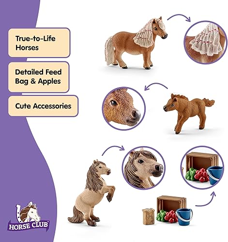 Miniatura 3 de Schleich Horse Club - Juego familiar de 8 piezas en miniatura de poni Shetland con 3 caballos y accesorios, figuras coleccionables de animales de