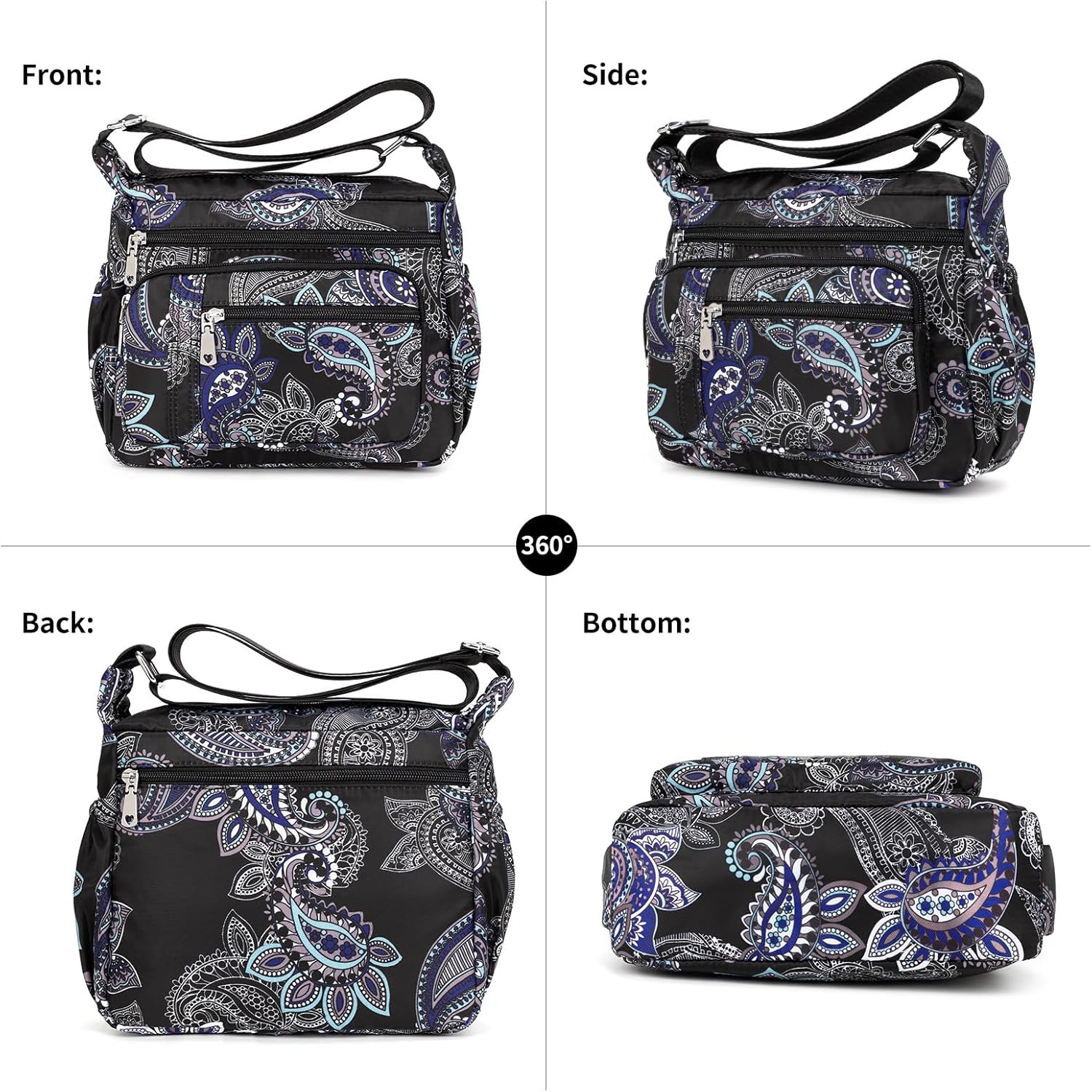 F.FETIVIN Women Floral Shoulder Handbag Roomy Multiple Pockets Bag Ladies Crossbody Lightweight Nylon Travel Purses - Image 5