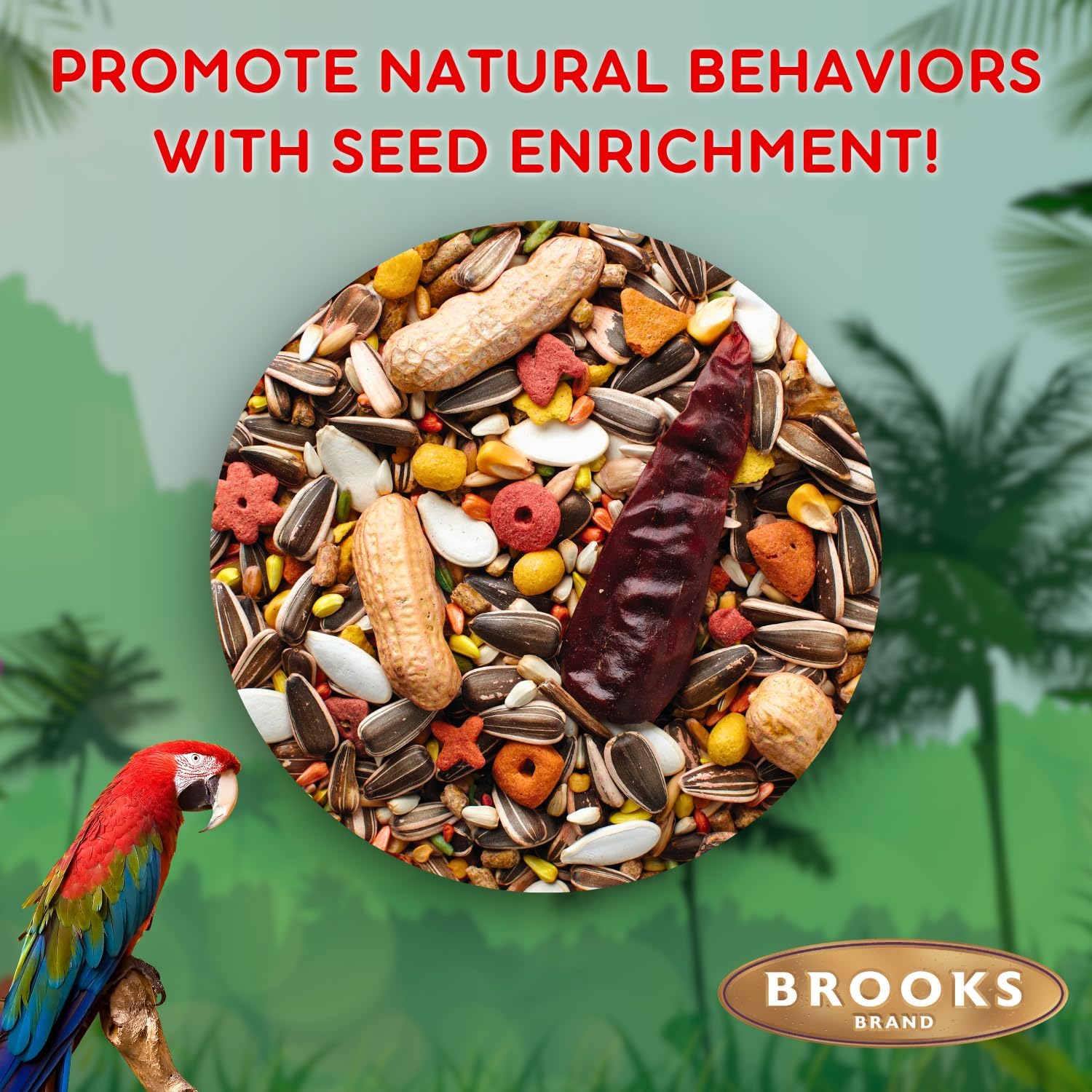 Brooks Brand Grains Plus Parrot Blend, Bird Food Parrot Seed Mix, African Grey Food, Eclectus, Indian Ringneck, Quaker (5 lbs)