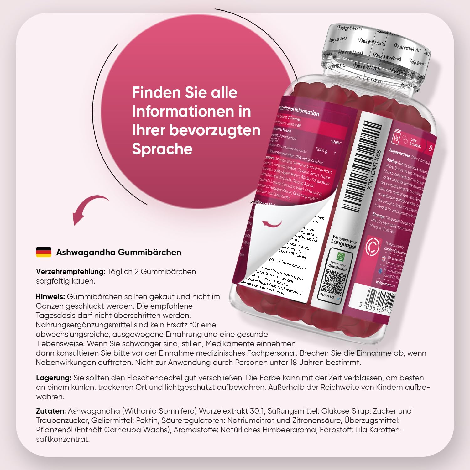 Vitamin D3 + Ashwagandha + Multivitamin Gummibärchen - je 120 Stück pro Packung - Fruchtige Geschmacksrichtungen - 3-in-1-Gummibärchen-Set - Glutenfrei - WeightWorld
