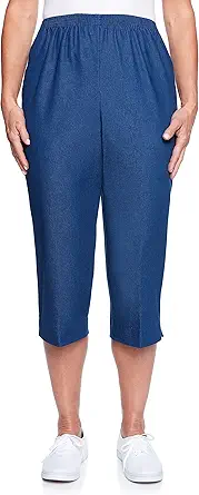 Alfred Dunner Women's All Around Elastic Waist Denim Missy Capris Pants Jeans