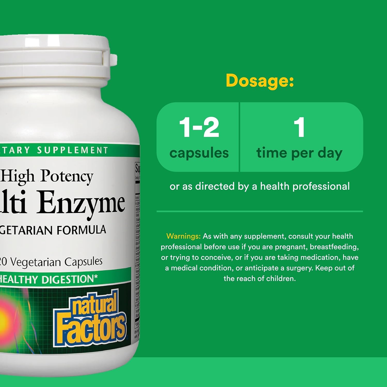 Natural Factors, High Potency Multi Enzyme Vegetarian Formula, Plant-Based Digestive Aid, 120 Capsules