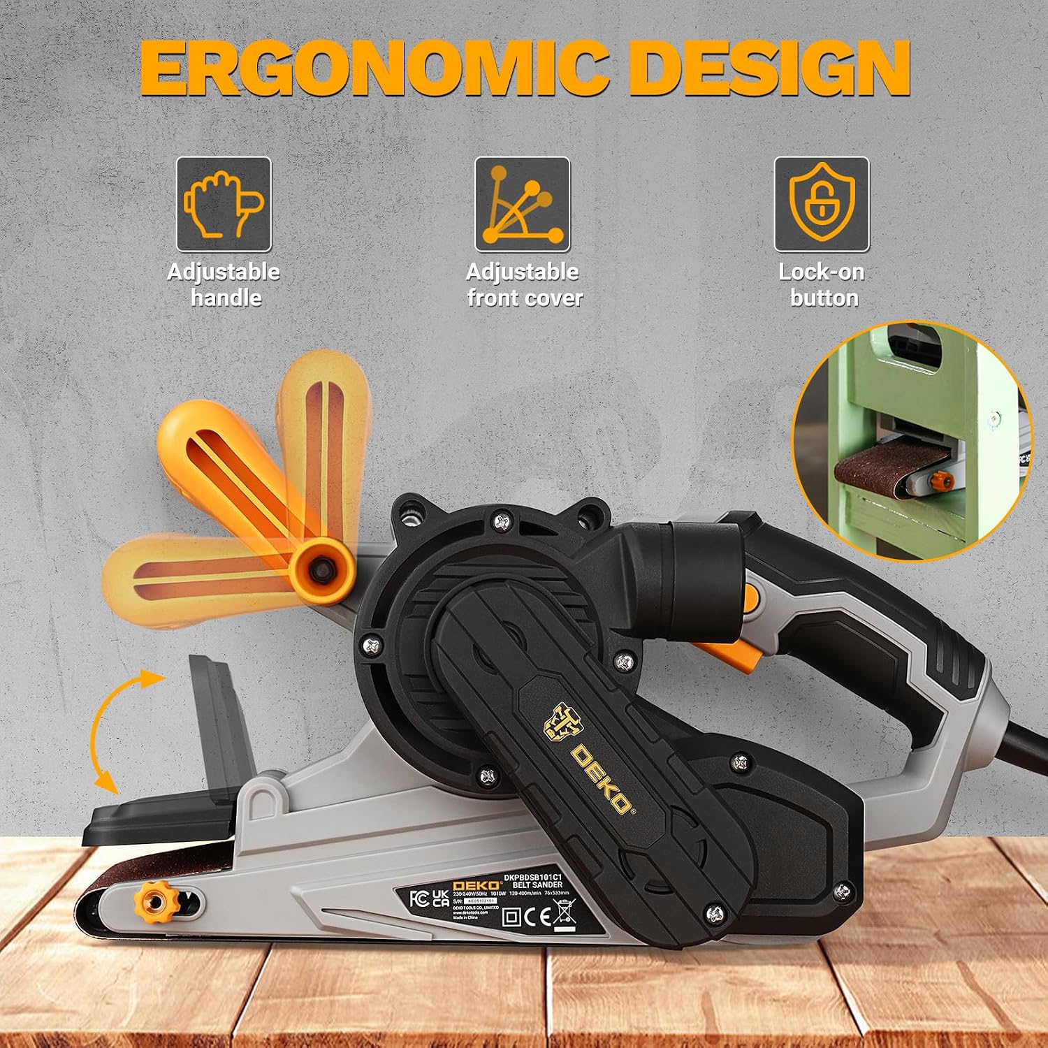 Belt Sander Corded: DEKOPRO 8.4A Belt Sander Handheld with Dust Bag & 2 Metal C Clamps, 1010W 3×21-Inch Power Belt Sanders with Variable-speed Control for Woodworking