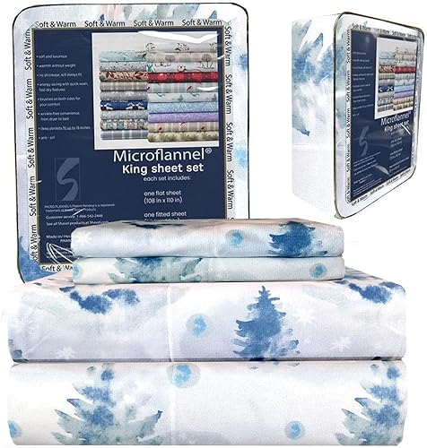 Thermee Juego de sábanas de micro franela tamaño King, lavar y secar a máquina, sin pelusas, bolsillo profundo de 18 pulgadas, 2 fundas de almohada