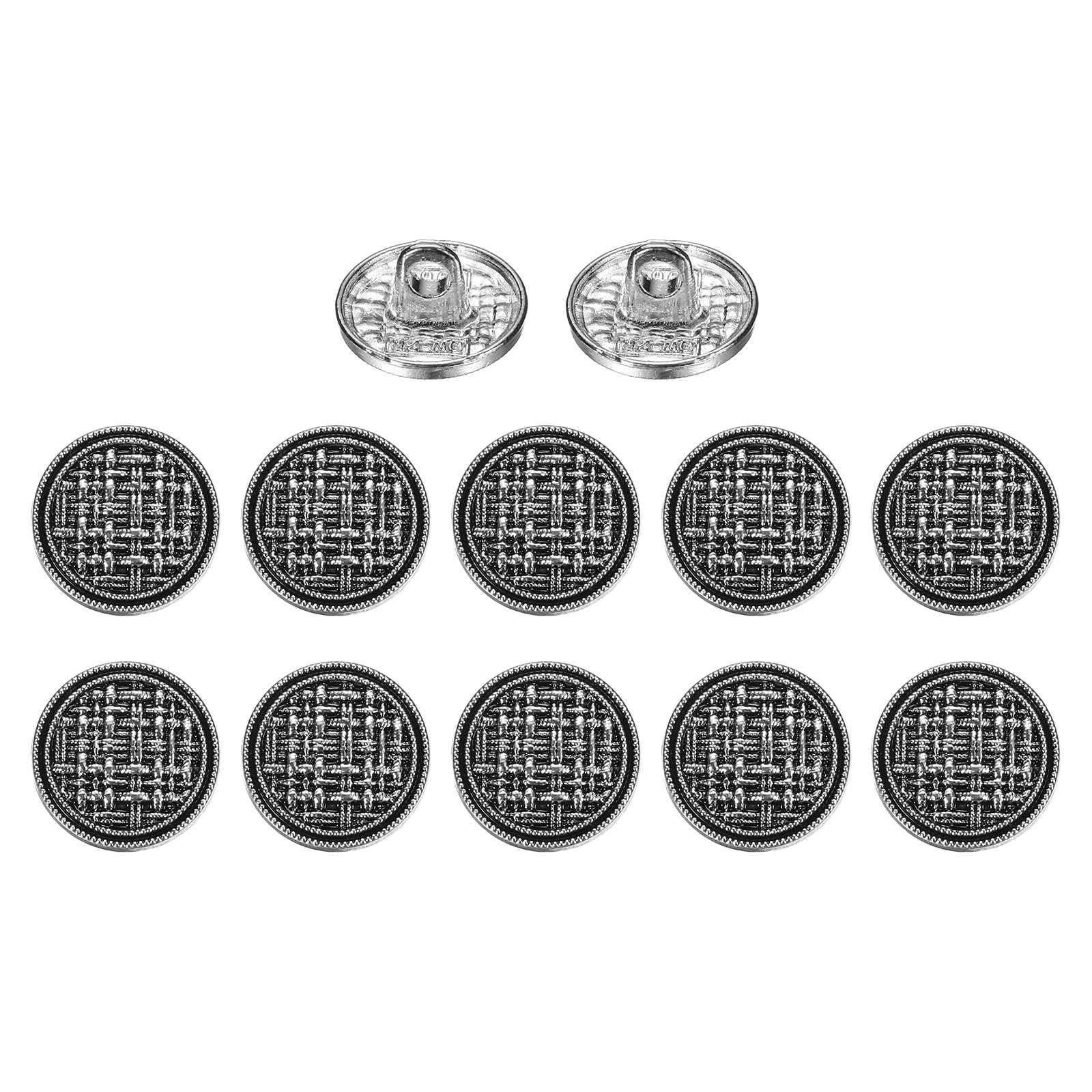 sourcing map 12Pcs Vintage Metal Buttons, 12mm / 0.47" Shank Round Weave Retro Buttons Sewing Accessories for Clothing Coat Uniform Cardigans Blazer Craft DIY, Silver Black