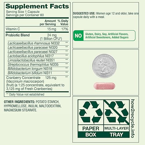 Miniatura 3 de Spring Valley - Cápsulas de probióticos para mujeres, 60 unidades, 1 mil millones de UFC, suplemento diario con enzimas digestivas y prebióticos,