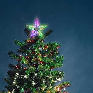 LAMPHOME 8 10LED Christmas Star Tree Topper, 3D Golden Glitter Tree Toppers Christmas Decorations for Christmas Tree(Multicolor)