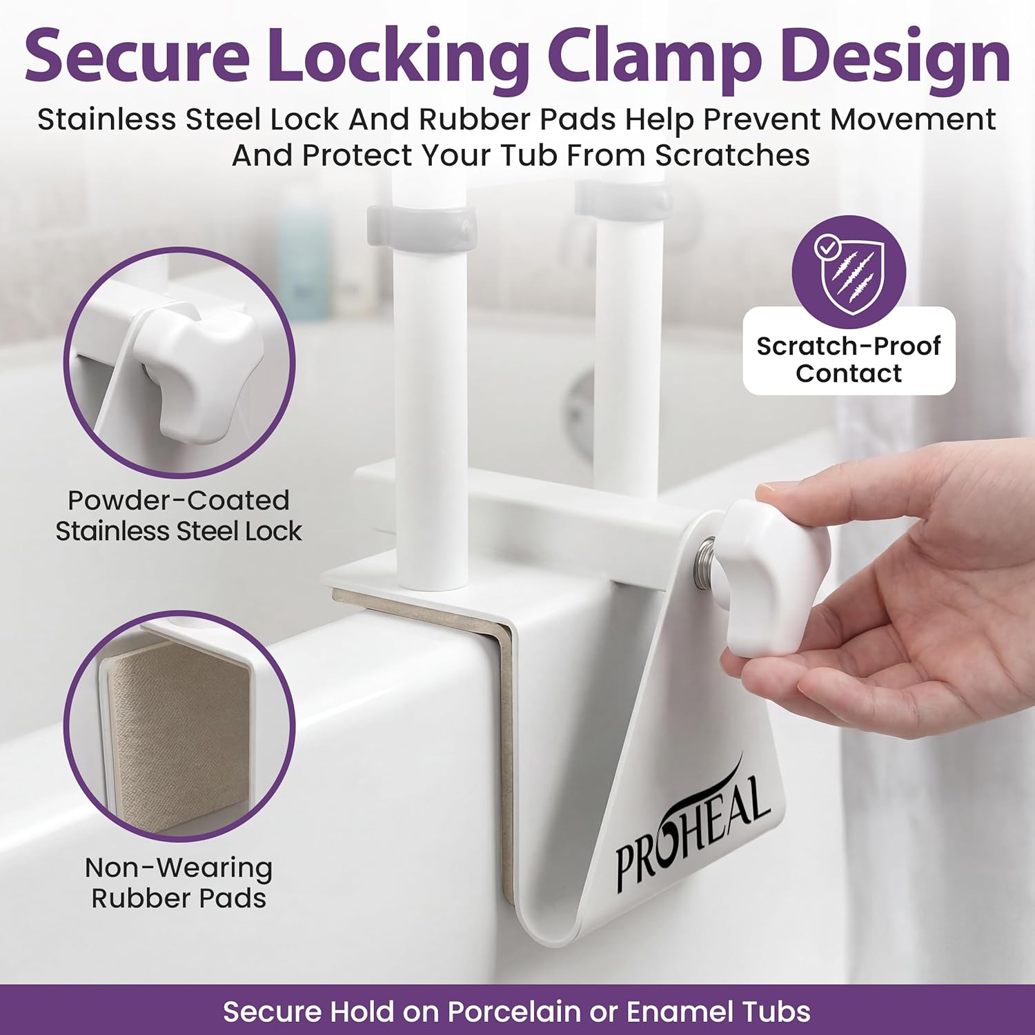 Adjustable Bathtub Grab Bar for Seniors and Fall Risk Patients - Safety Handle Rail for Fall Prevention - Universal Clamp On Bar