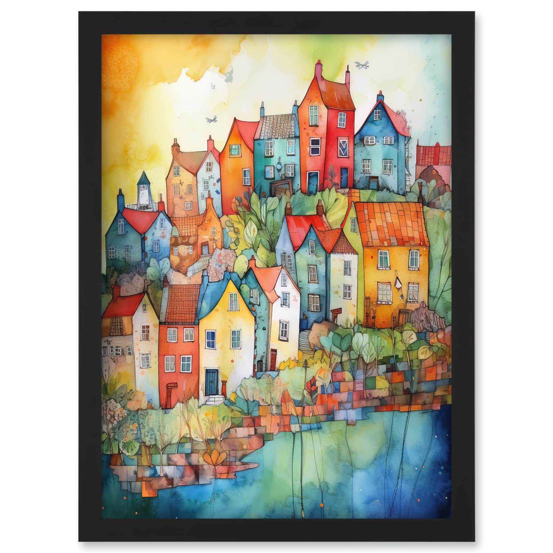 Artery8 Village Of Manarola Italy Folk Art Artwork Framed A3 Wall Art Print