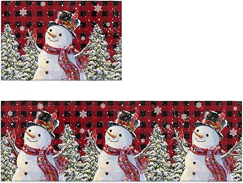 Miniatura 7 de Alfombras de cocina de Navidad, absorbentes, antideslizantes, para piso, muñeco de nieve, rojo y negro, a cuadros, alfombras y tapetes pequeños,