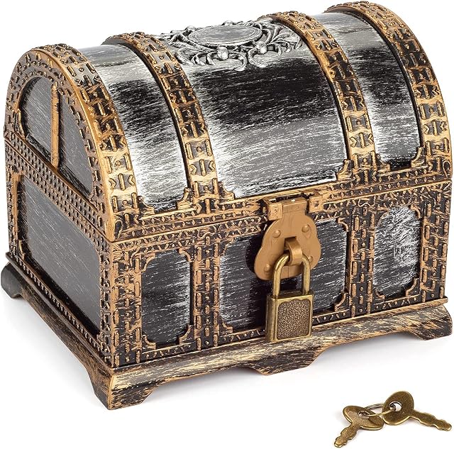 Kids Pirate Treasure Chest Plastic Pirate Vintage Treasure Box, Mini Pirate Chest Toys for Boys