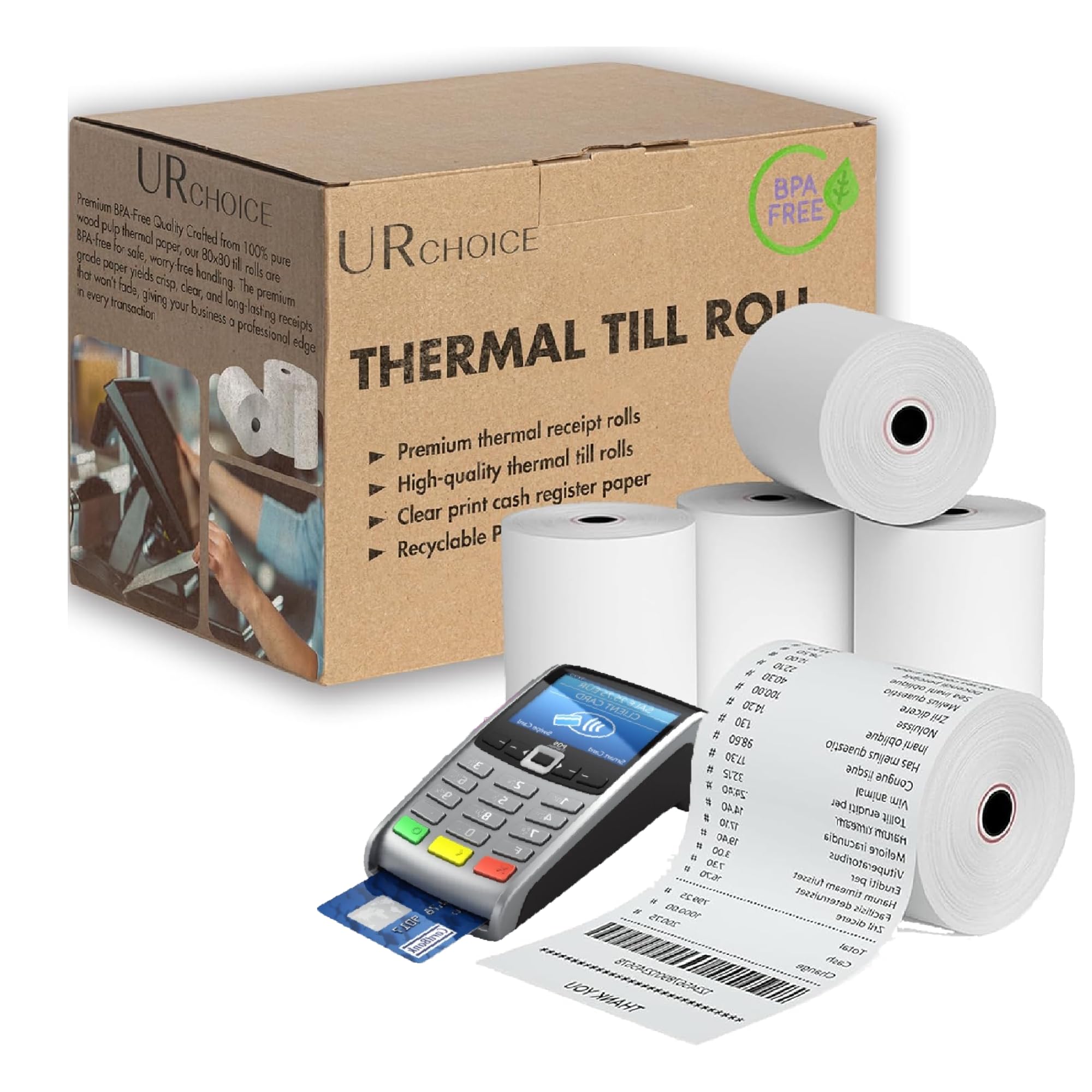 UR CHOICE 80 x 80mm Thermal Paper Till Rolls | Cash Register & EPOS POS Receipt Rolls | BPA Free Thermal Receipt Paper (80x80mm X 3 Box)