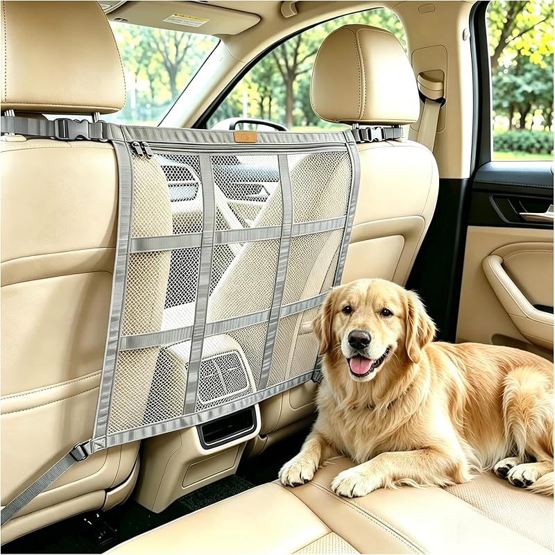 Barreira Automotiva para Cães KINIVA em Malha Dupla com Bolso, 56,9 x 57,4 cm, Cinza