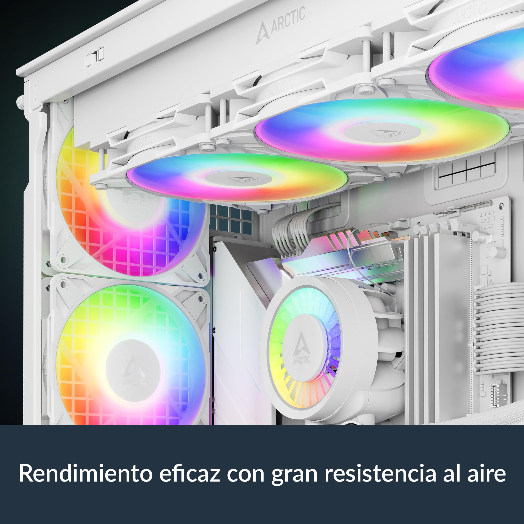 ARCTIC P12 Pro A-RGB (3 Piezas) - Potente Ventilador de Caja PC Premium, Case Fan PWM 120mm, Divisor cable Y, 600–3000 rpm, 0 rpm <5% PWM, 5V Digital RGB, 4 Pines, Rodamiento fluidodinámico - Blanco