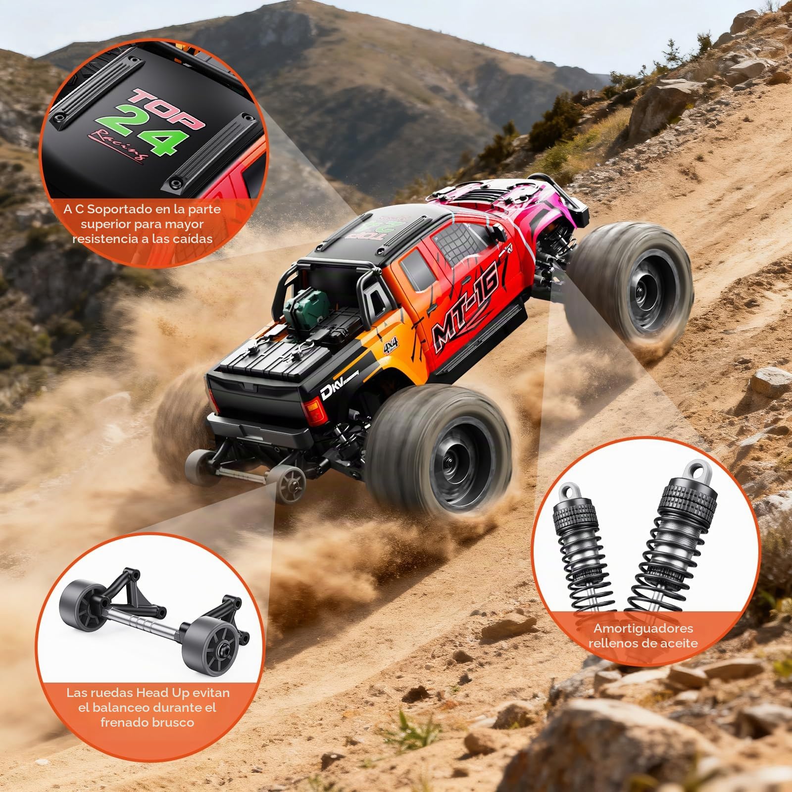 1/16 50 mph Sin Escobillas 4wd RC Truck, Autos De Control Remoto Actualizables Todo Terreno con BateríA 3s, Impermeable RáPido Todoterreno RC para Adultos