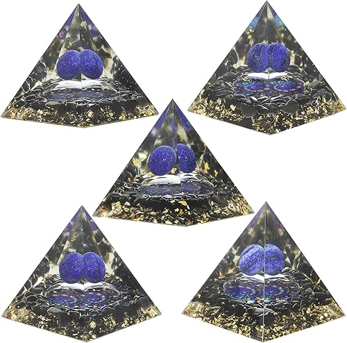 Miniatura 4 de mookaitedecor Pirámide de orgón de esfera de cristal de lapislázuli con piedras pulidas de obsidiana y símbolo de caracol, generador de energía de