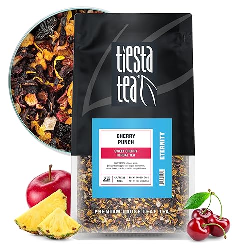 Tiesta Tea - Cherry Punch  Hoja suelta  Té de hierbas de cereza dulce  Mezcla premium  Mezcla de frutas sin cafeína  Caliente o helado hasta 200