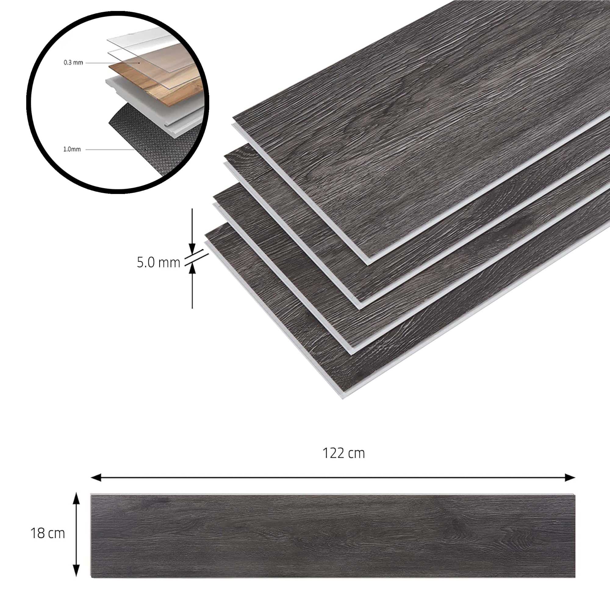 NEU.HOLZ Set 10 Listoni di Pavimento SPC a Incastro Click Effetto Legno Tavole da 122x18 cm con Copertura cca.2,2 m² Pavimentazione per Interni Casa Ufficio - Rovere Scuro