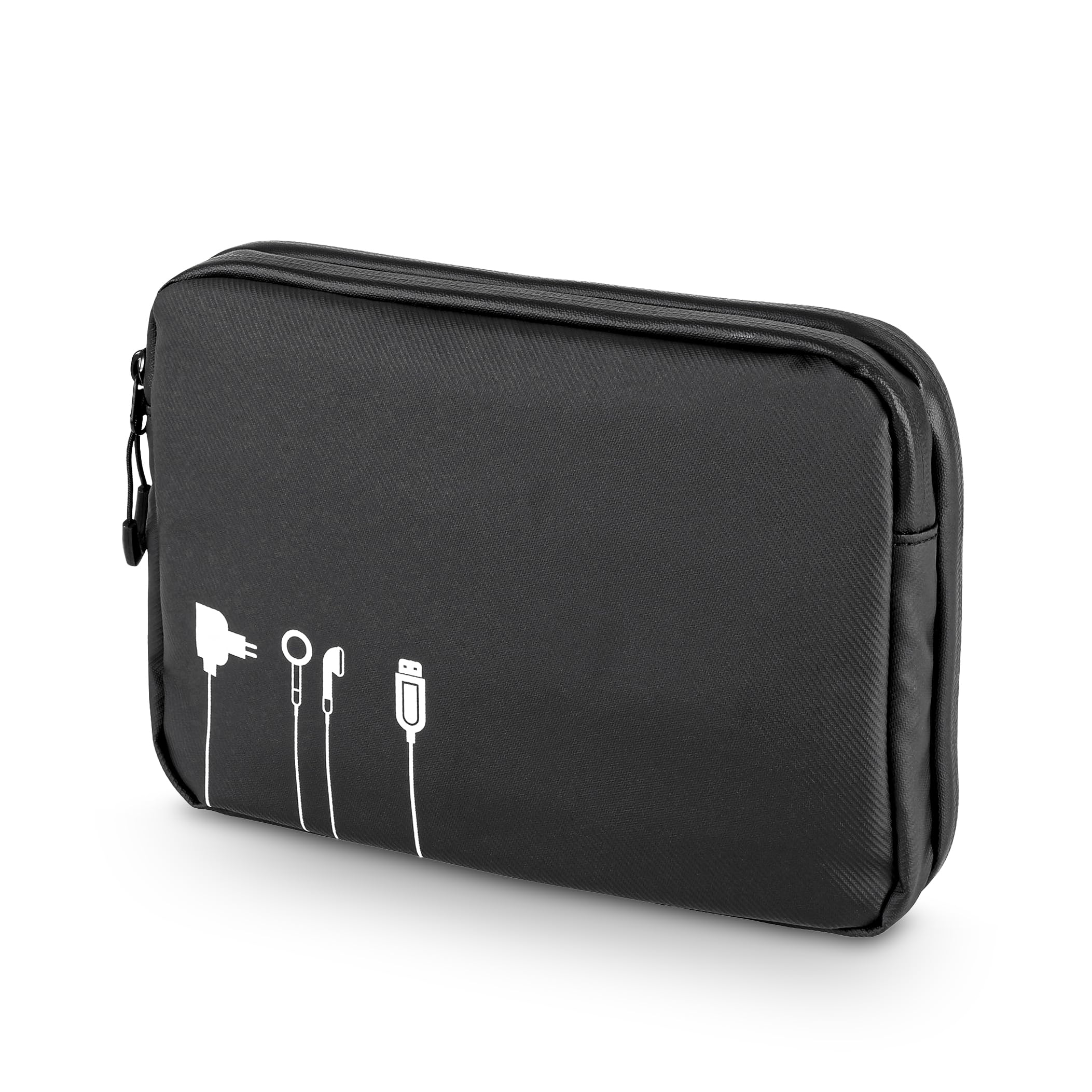 TROIKA Black Tech Pouch 2 - BBL64/BK - Bolsa organizadora de Cables para Accesorios electrónicos – 3 Compartimentos con Cremalleras hidrófugas, Tarpaulin (Iona) – Negro