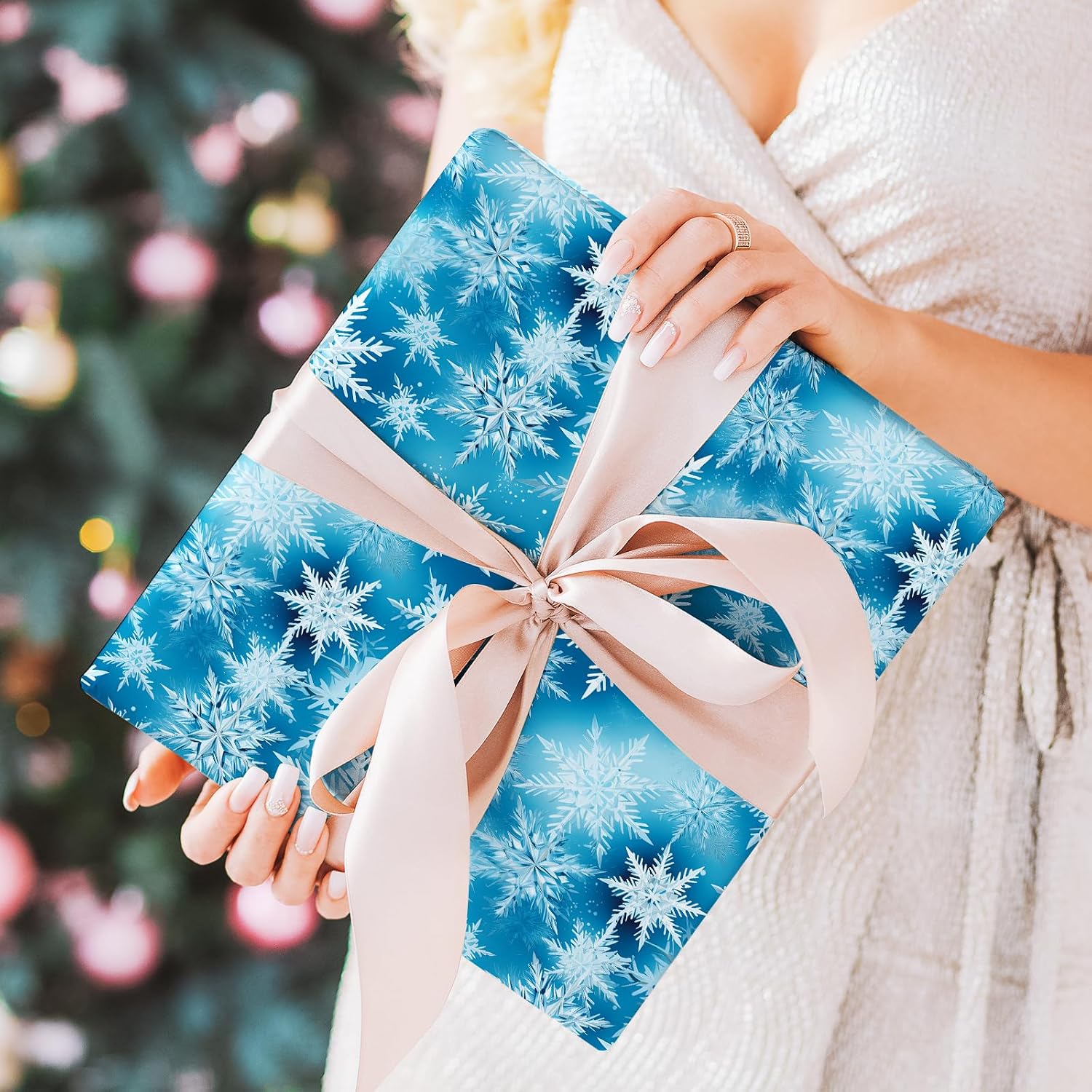 JarThenaAMCS 12Pcs Winter Cotton Fabric Bundles 18 x 22 Inch Blue White Snowflake Fat Quarters Watercolor Snowflake Sewing Fabrics for Xmas Winter DIY Craft Party Decor