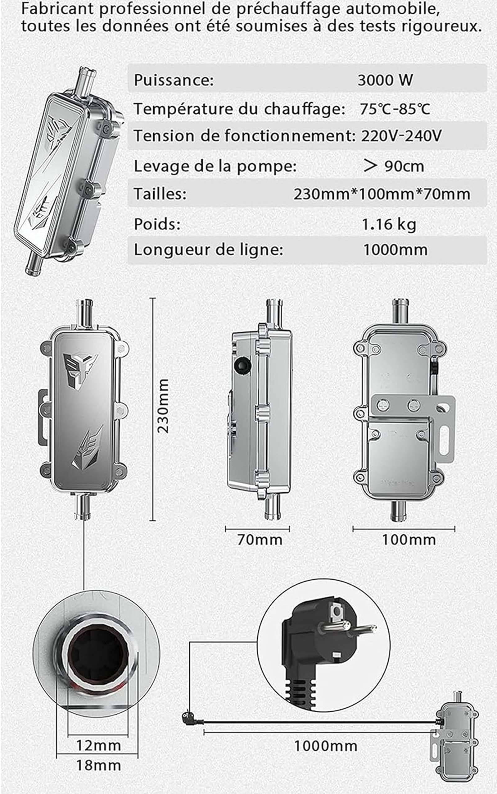 FJAUOQ Preriscaldatore Motore Auto 1500W 3000W Riscaldatore del Motore per Veicoli Diesel 220V Preriscaldatore Antigelo Previene Efficacemente Gli Avviamenti a Freddo del Motore
