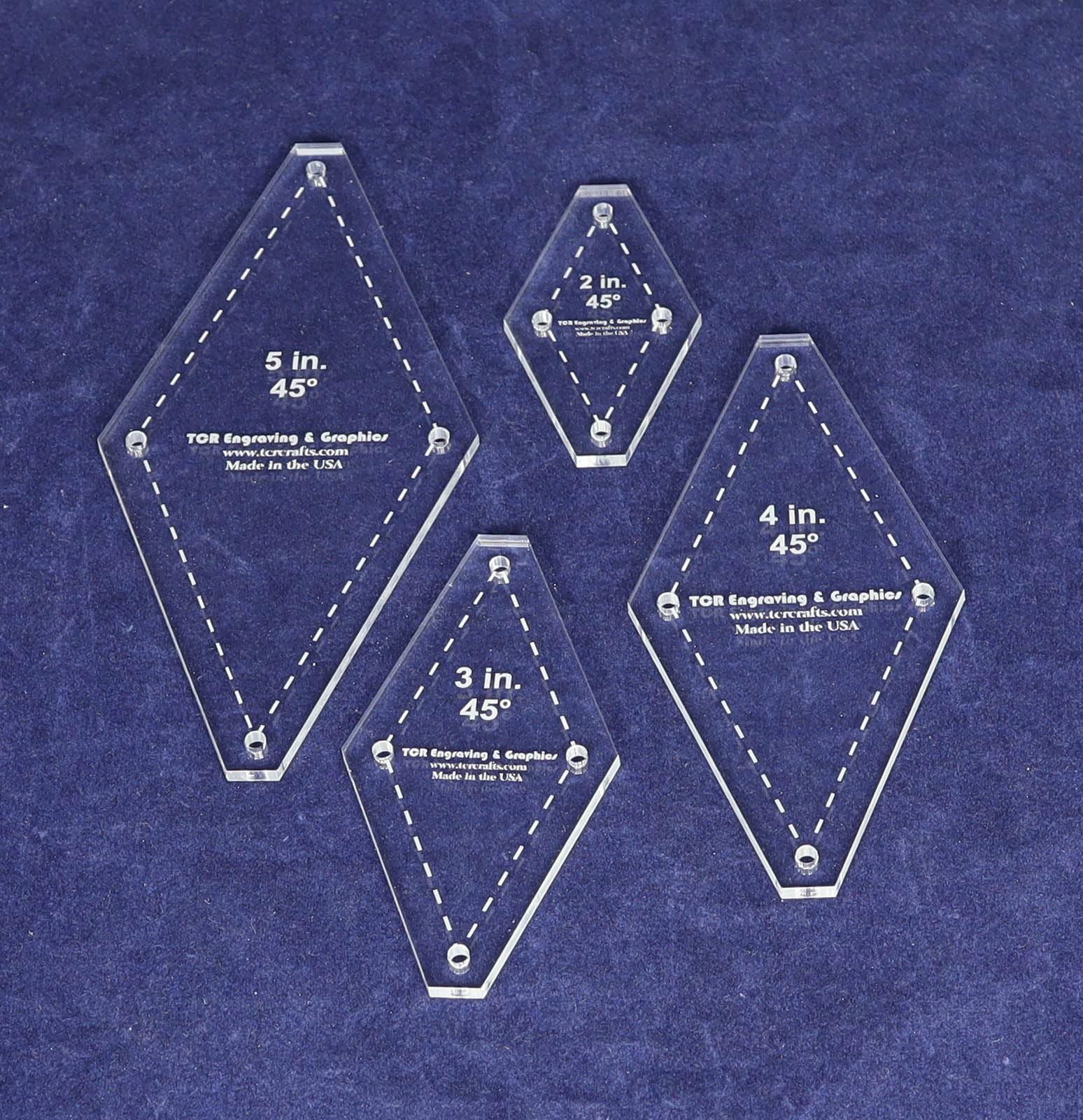 Diamond Templates 4 Pc Set No Tips 2 Inch to 5 Inch - Clear 1/8 Inch 45 Degree
