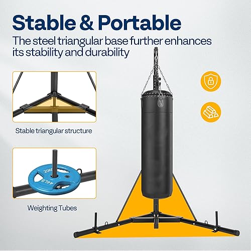 Miniatura 3 de VIVOHOME Soporte para saco de boxeo de alta resistencia, plegable, de altura ajustable, soporte para saco de arena de acero, independiente, hasta