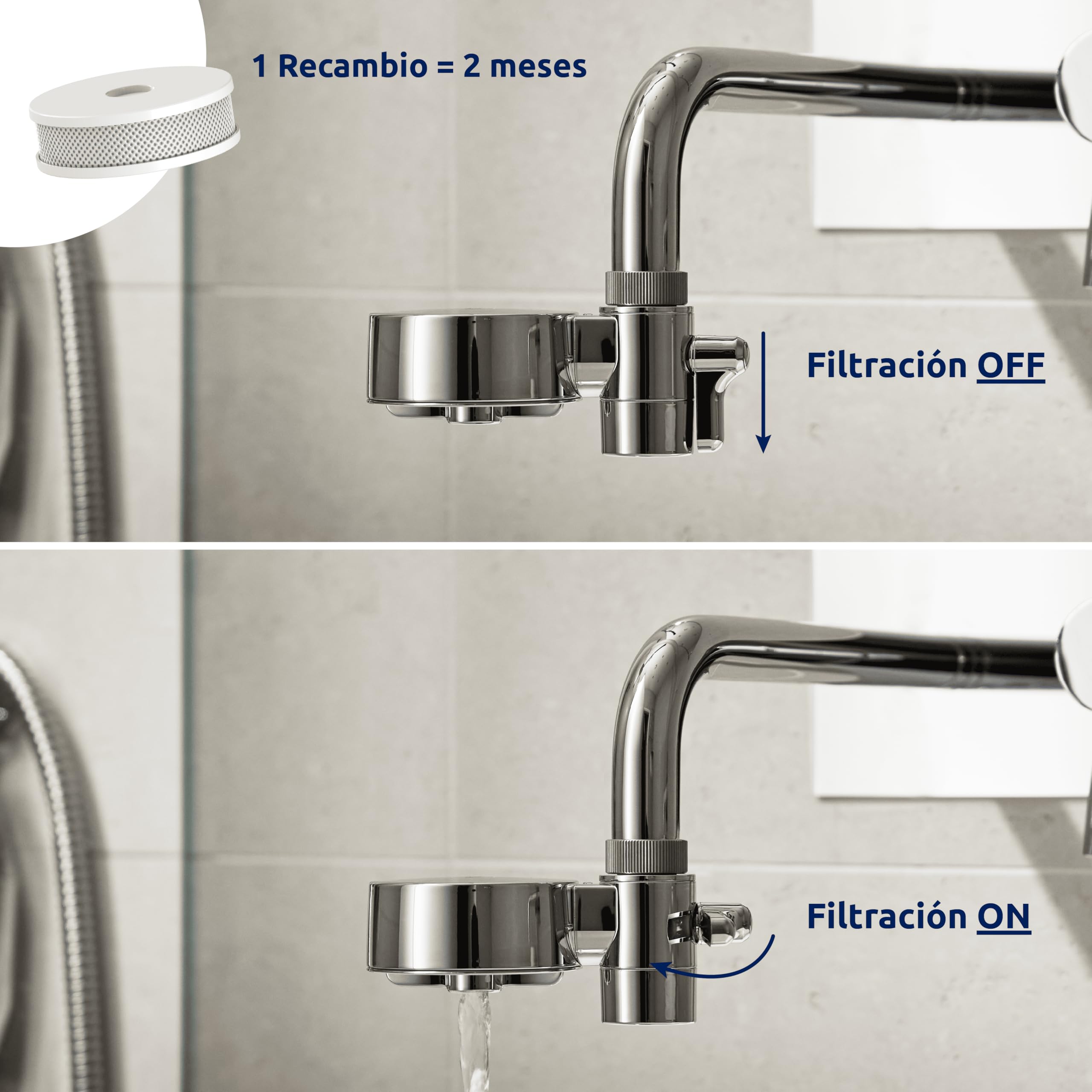 Tappwater EcoPro Compact - Filtro de agua para grifo más pequeño del mercado, filtra más de 100 sustancias. Sistema de filtración en 5 etapas con nanotecnología (cromado, 6 recambios incluidos).