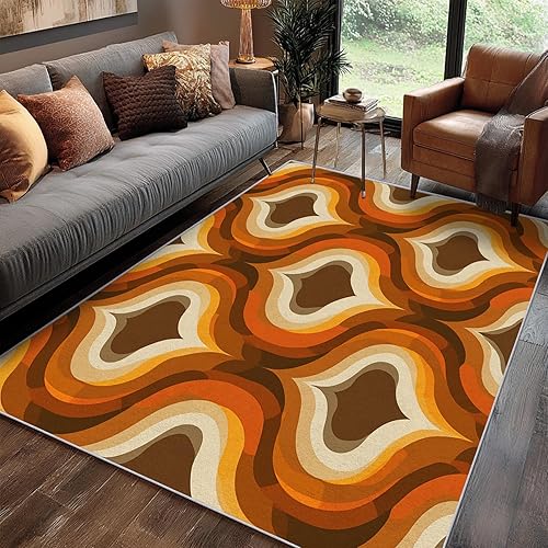 Miniatura 4 de 70s Rug 5x8 Retro Abstract Art Pattern, Washable Living Room Bedroom Area Rugs, 70s Retro Decor for Home, Soft Non Slip Indoor Carpet, Low Pile