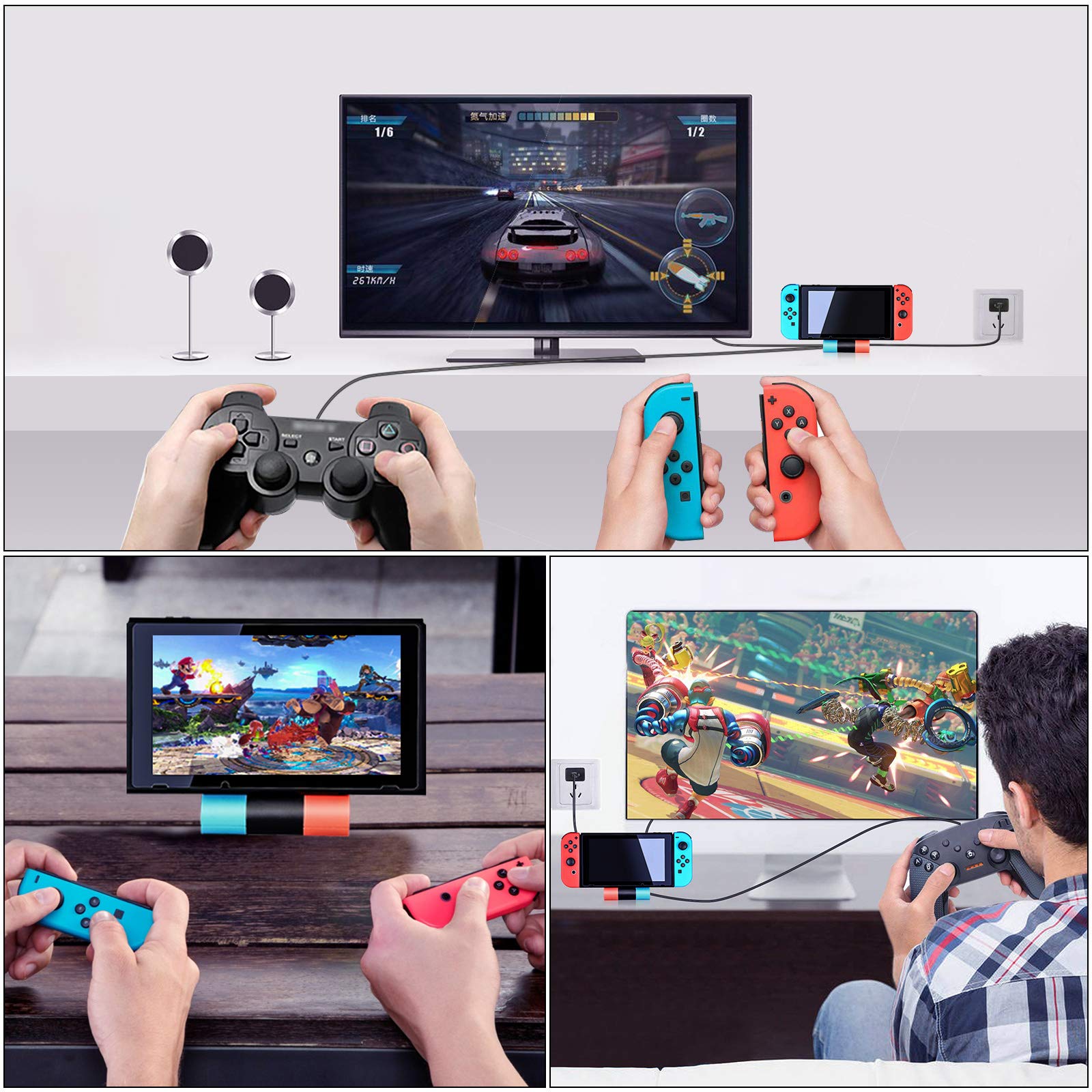 Tendak - Estación de Carga Plegable para Nintendo Switch/Switch OLED, Tipo C Switch Carga Base con Adaptador HDMI y Puerto USB 3.0