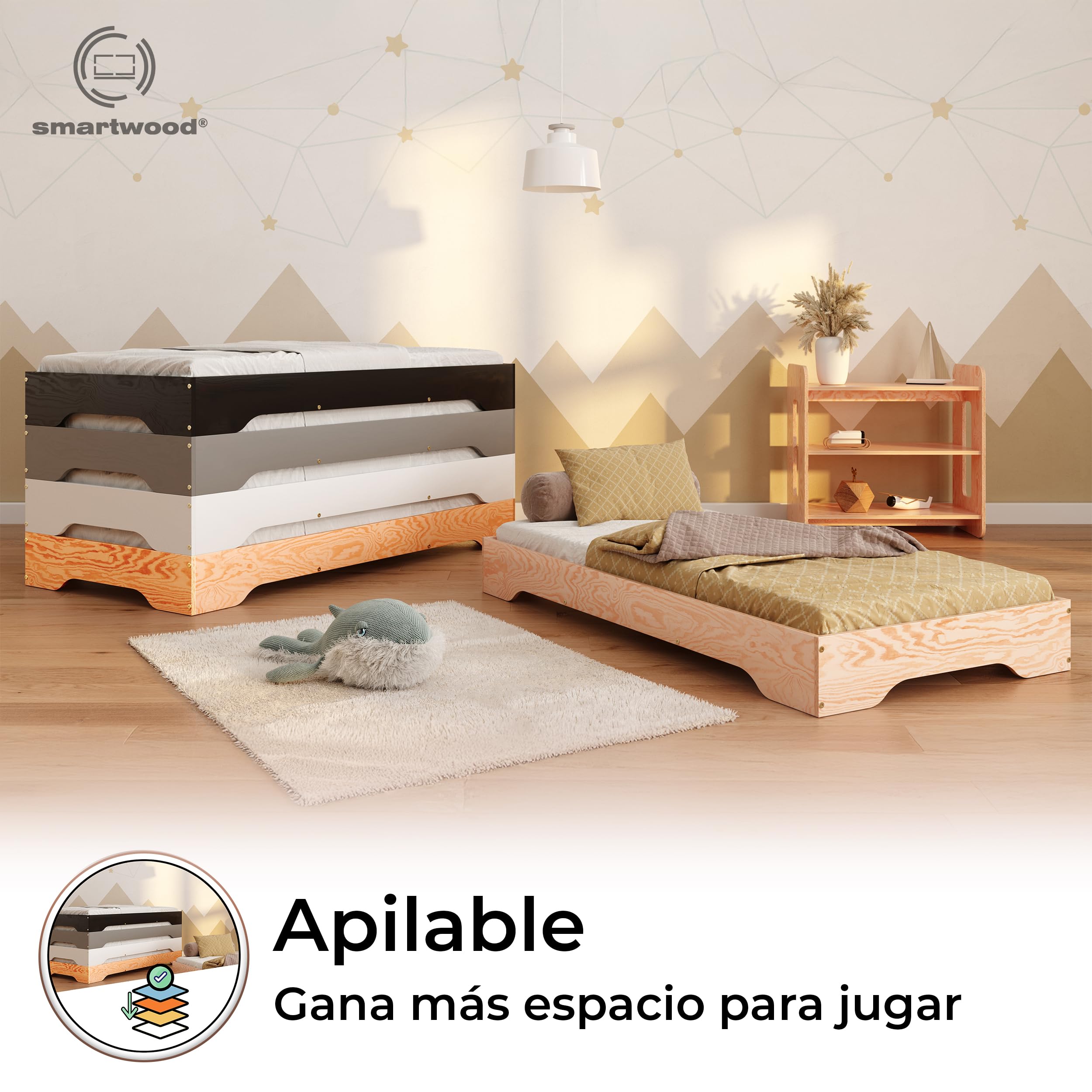 smartwood Cama Montessori 140x200 cm - Cama Infantil de Madera de Pino Certificada FSC con Somier de Listones - Capacidad de Carga 300 kg - para Niño y Niña - Montaje Sencillo - TILA 7