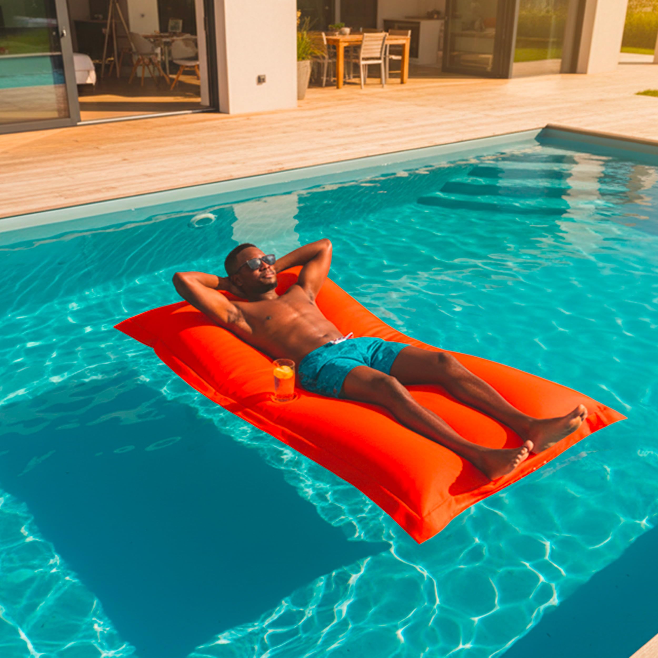 Pouf Géant XXL Déhoussable Flottant pour Piscine Orange LIVEDECO