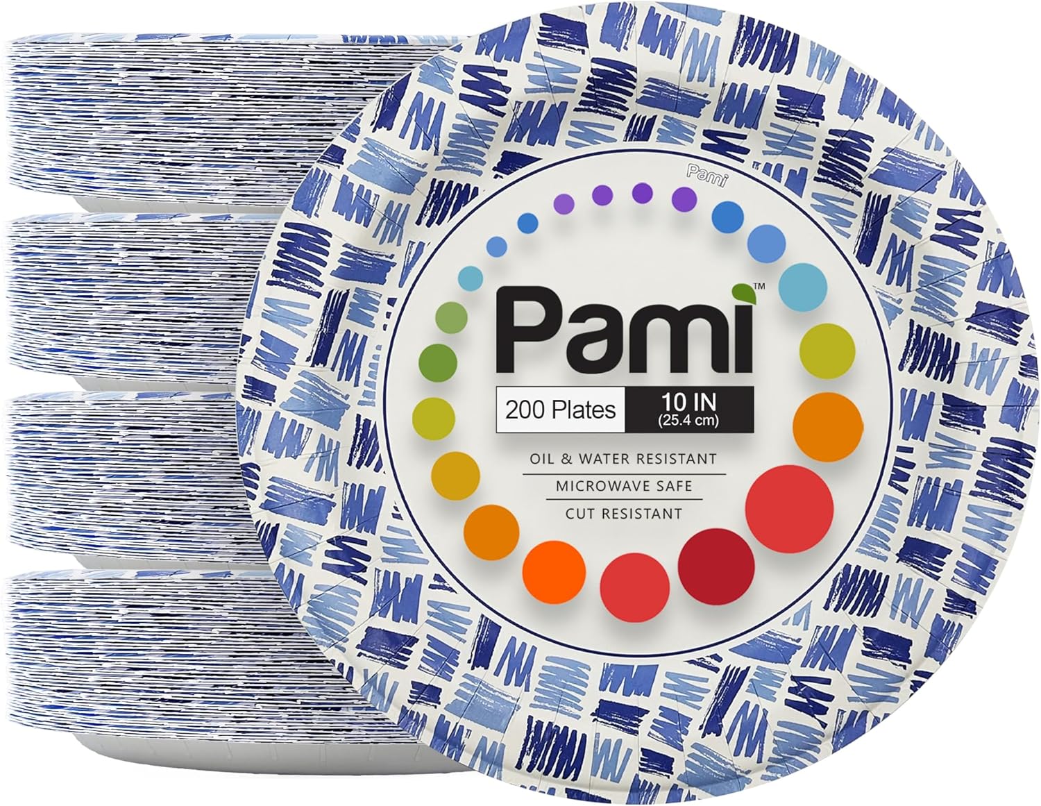 PAMI Heavy-Duty Large Disposable Microwave-Safe Paper Dishes, Oil Water Cut Resistant, Sturdy Uncoated (10 Inch Plate 200 Blue)
