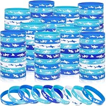 Moon Boat 100Pcs Shark Silicone Bracelets Bulk Party Favors, Ocean-Themed Blue and White Rubber Wristbands for Under the Sea Birthday Goodie Bag Stuffers Gifts Supplies 9 Designs