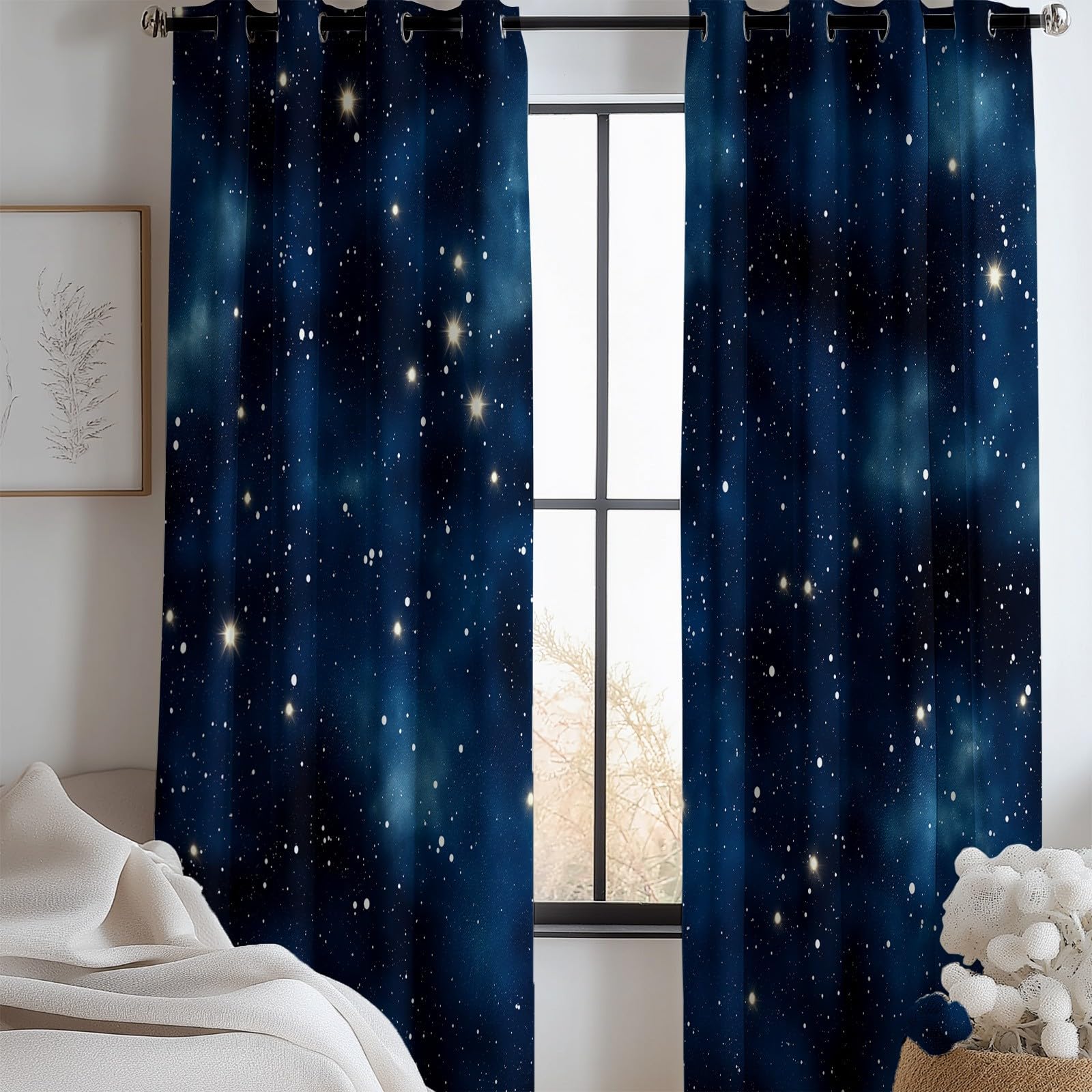 CozyRest Space Stars Curtain for Bedroom, Starry Night Sky Window Curtain for Girls Teens, Soft Eyelet Blackout Home Decor Microfiber Window Treatment, 46” W x 54” L