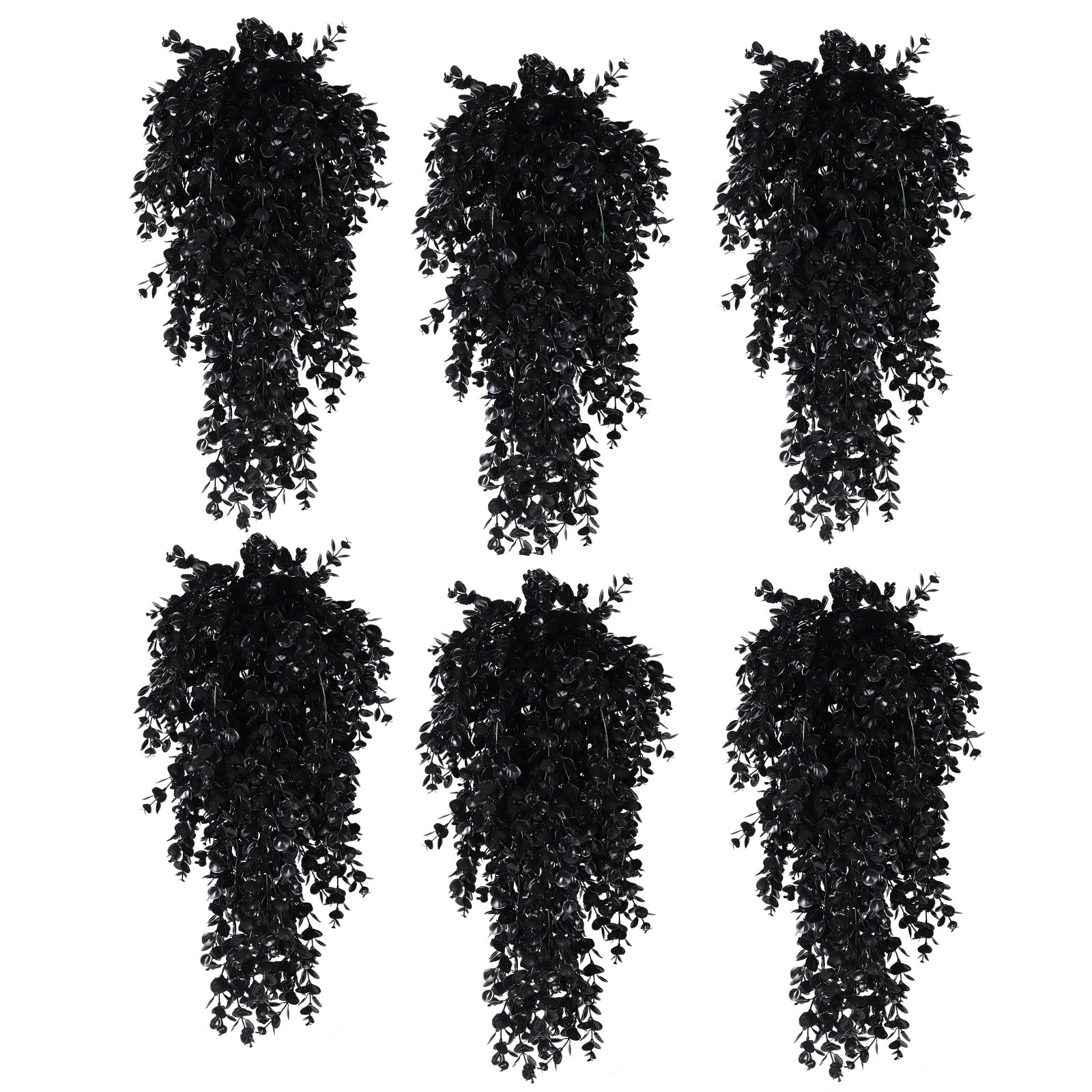 RECUTMS 6 Pack Artificial Plants Artificial Hanging Plants Faux Eucalyptus Leaf Greenery Fake Hanging Eucalyptus Plant for Wall House Room Patio Indoor Outdoor Home Shelf Office Decor (1-Black 6)