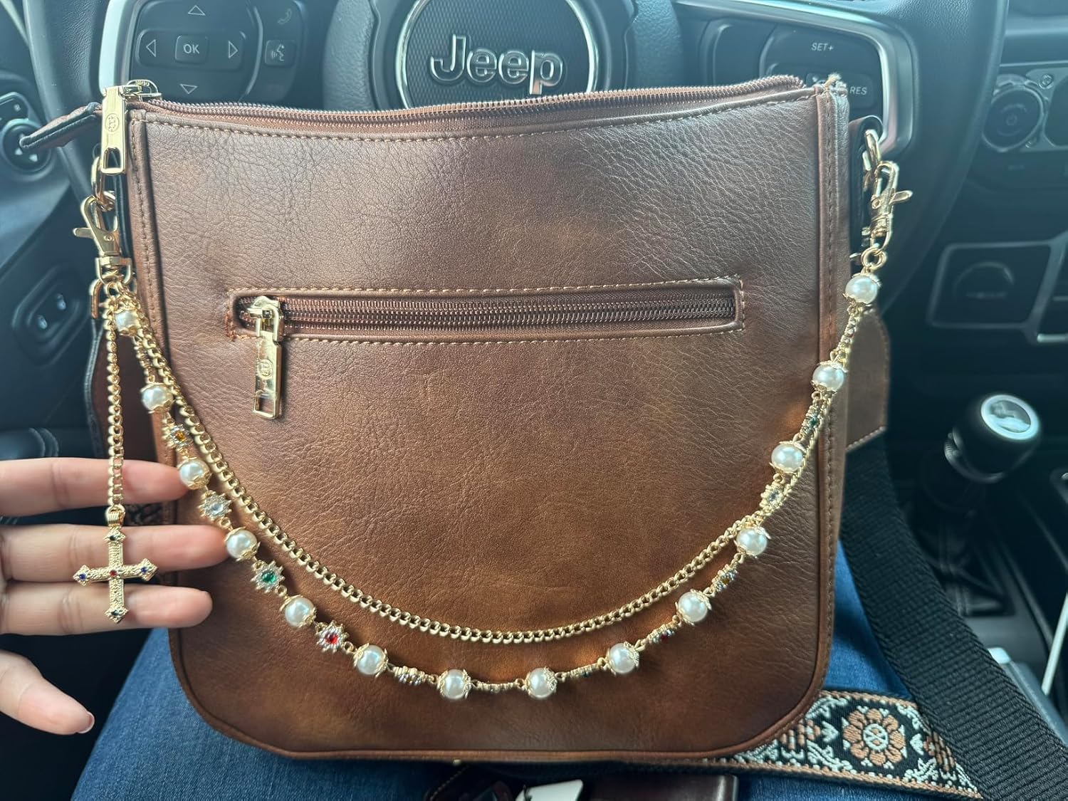 Wallet Pant Pearl Chains - Layered Jean Pocket Chain Keychain for Women Men - Cute Bag Purse Cross Charm - Image 4