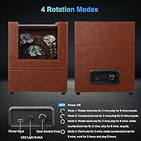Vista 4 de J&T Technology Enrollador de reloj para relojes automáticos, enrollador automático de reloj con luz LED, caja de reloj giratoria con motor Marrón
