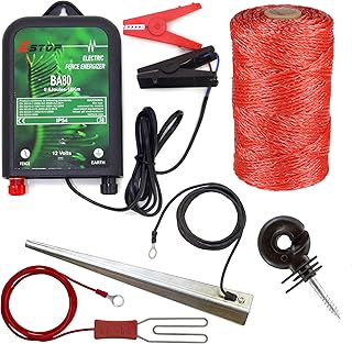 12v Battery Powered Electric Fence Energiser XSTOP BA80 10Km Range, 0.6 Joule Output with 200m Polywire and 25 Isolator Screws, Weatherproof Kit Includes Leads and Earth Stake