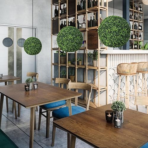 Miniatura 2 de GOFLAME 2 bolas artificiales de boj de 19 pulgadas, bolas de boj decorativas, protección solar, para interiores y exteriores, decoración verde