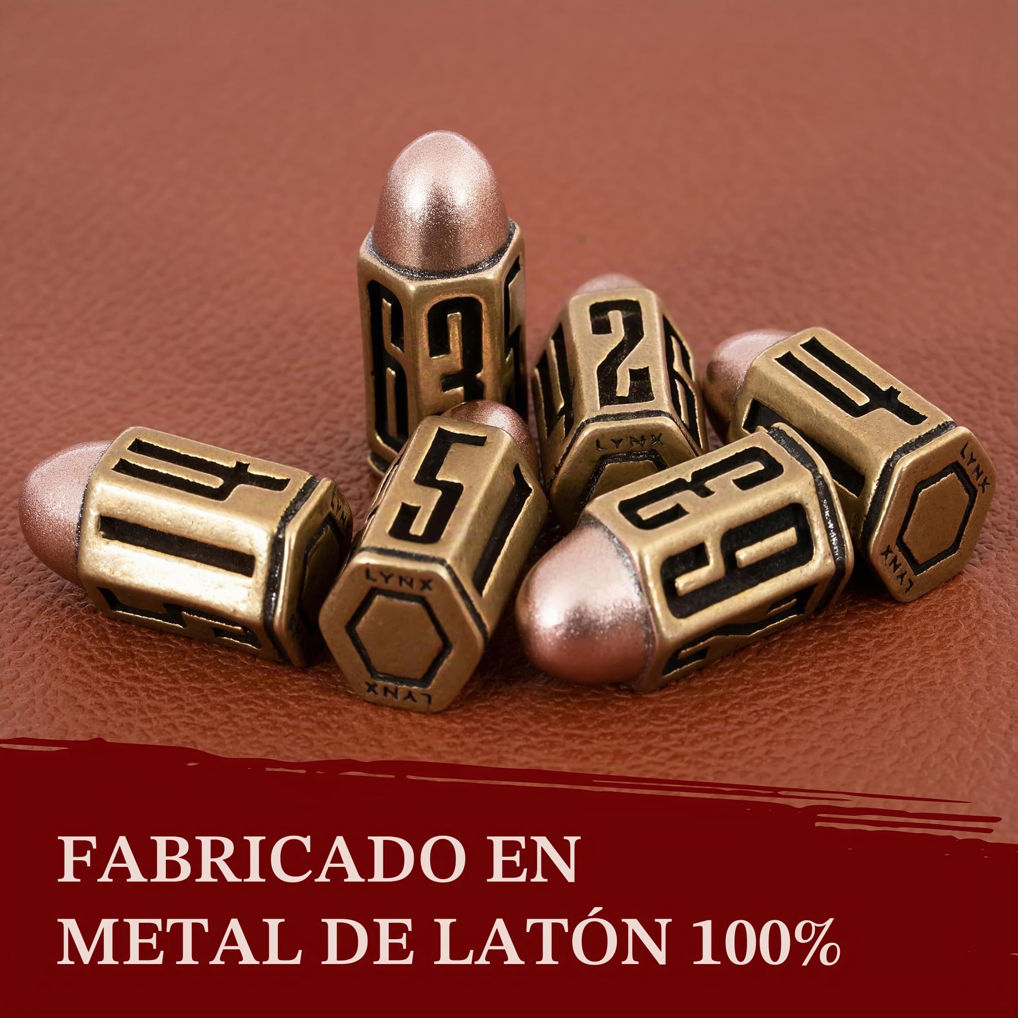 Bullet Metal Dice Set - Seis Dados de Balas D6 en latón - Compatible con DND, Wargames, Juego de rol, D&D, ... Perfecto Regalo/Accesorios de RPG/Dungeons and Dragons/D and D Español.