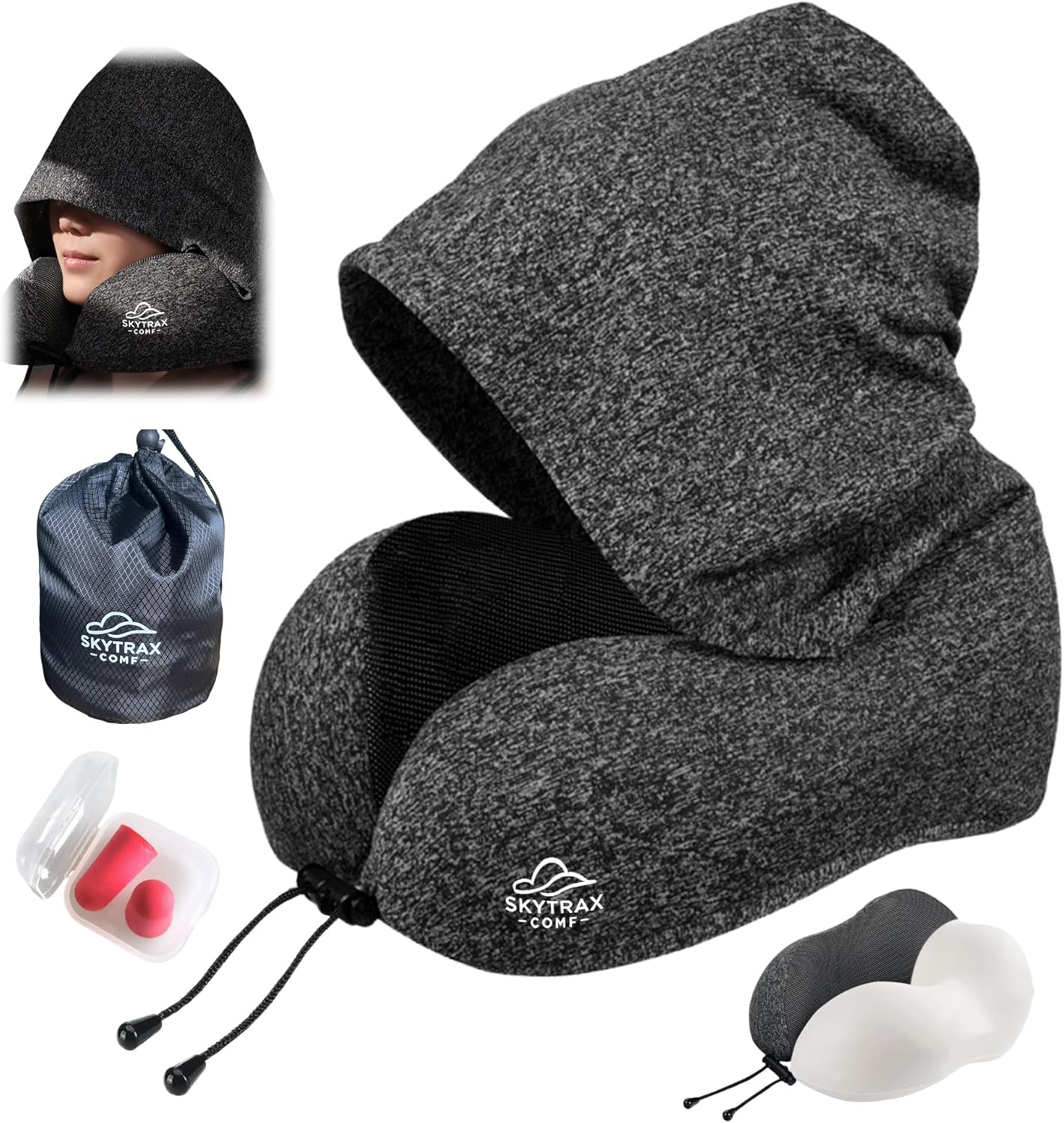 Travel Pillow with Extra Large Hood for Airplane Long Flights Privacy