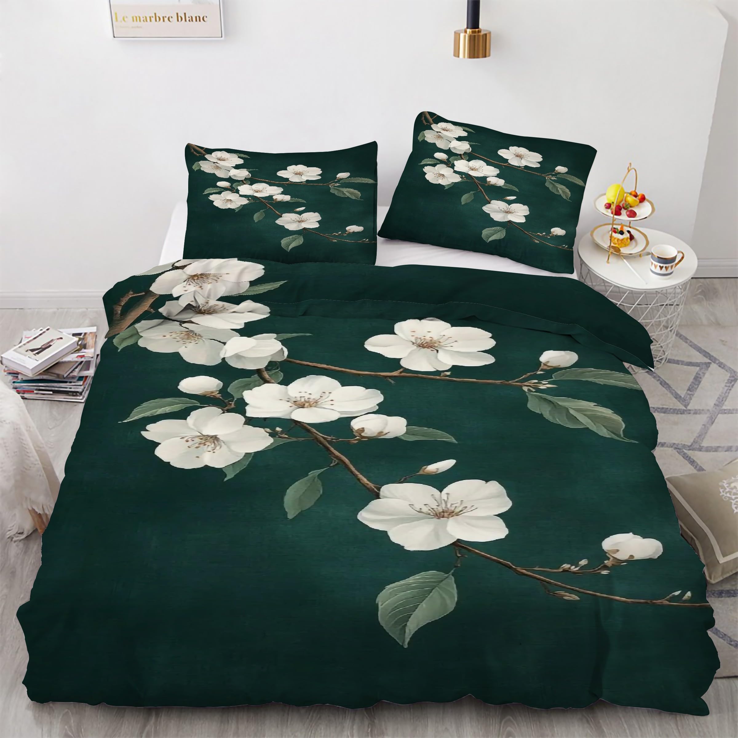 Housse de couette 220x240 parure de lit fleurs 3 pièces en microfibre douce