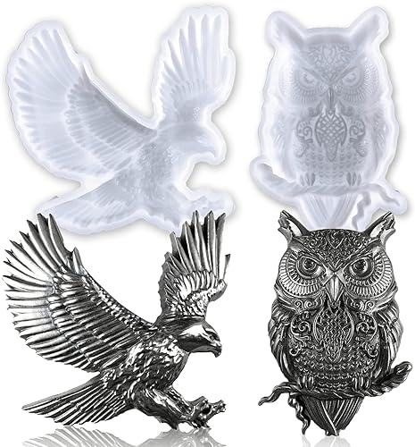 Moldes de resina de animales 3D, paquete de 2 moldes de silicona de búho volador para resina epoxi para colgar en la pared, decoración de puertas,