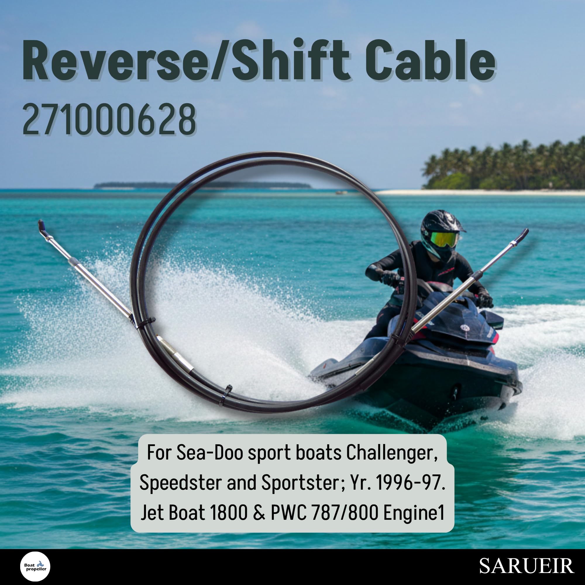 Cable de marcha atrás/cambio compatible con Sea-Doo Speedster Challenger Sportster 271000628 (276,5 cm)
