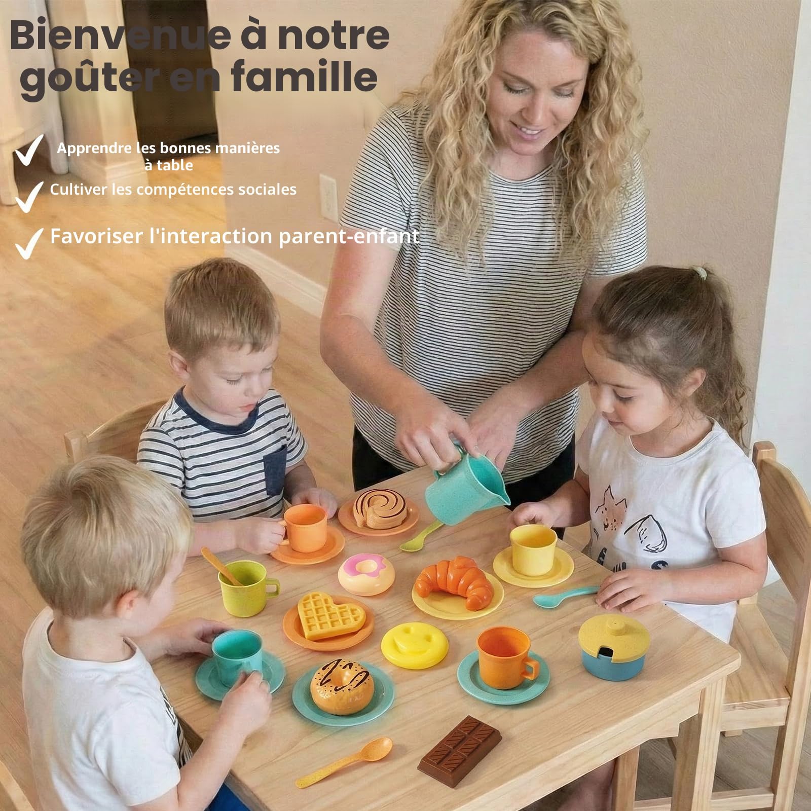 HERSITY Jouet Pique Nique Enfant Service à Thé, Dinette Cuisine Bebe avec Dessert Couverts et Couverture Pique-Nique, Jeux de Rôle pour Fille 3 4 5 Ans