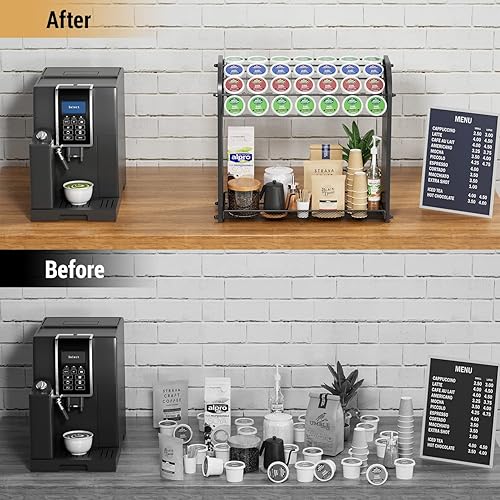 Vista 16 de Organizador de cápsulas de café K para accesorios de barra de café, soportes para tazas K para encimera, soporte de tazas K de gran capacidad, Bambú