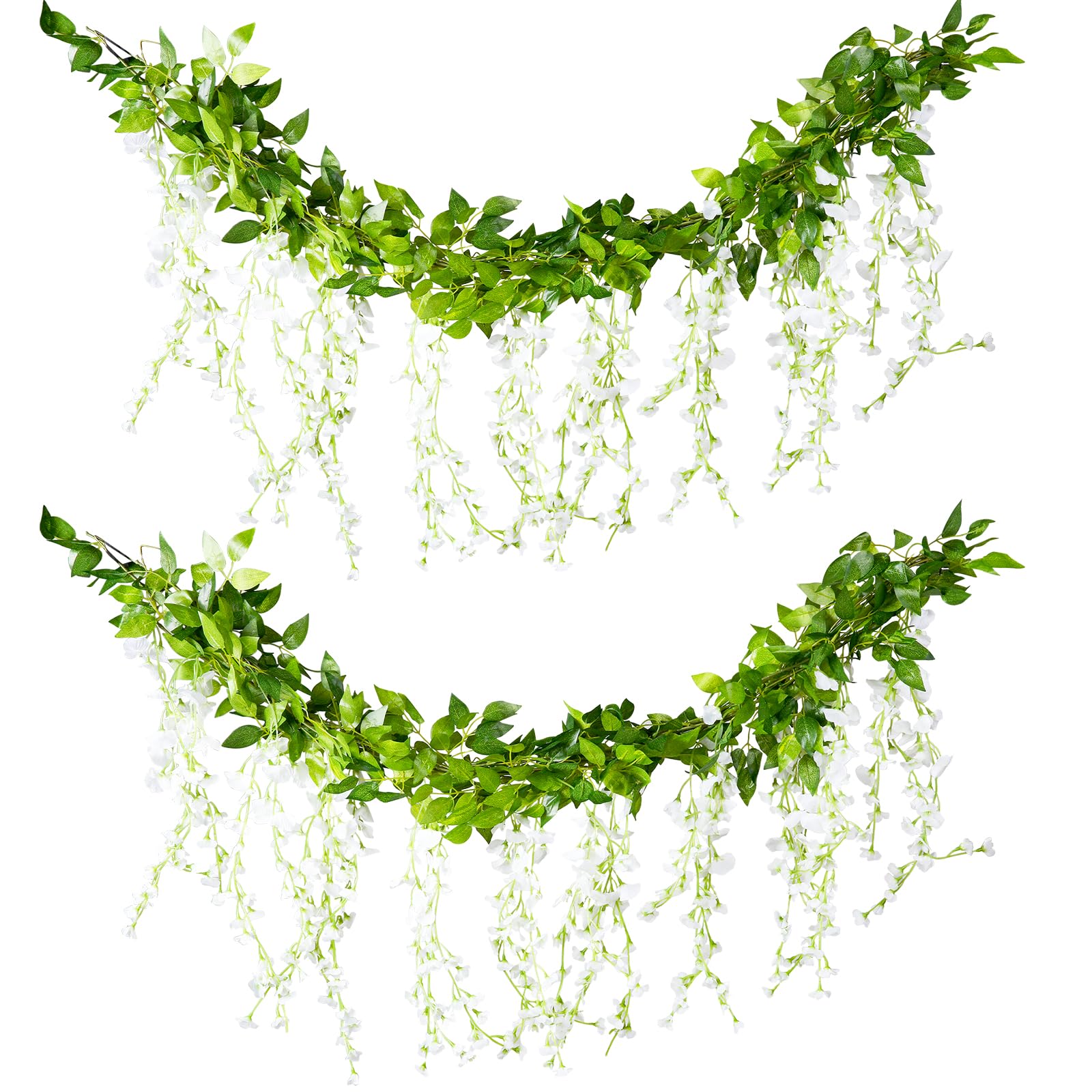 Tuocal White 4X6ft Artificial Wisteria Vine Flowers, Fake Wisteria Garland Hanging Silk Ivy Plants For Wedding Party Home Decoration,