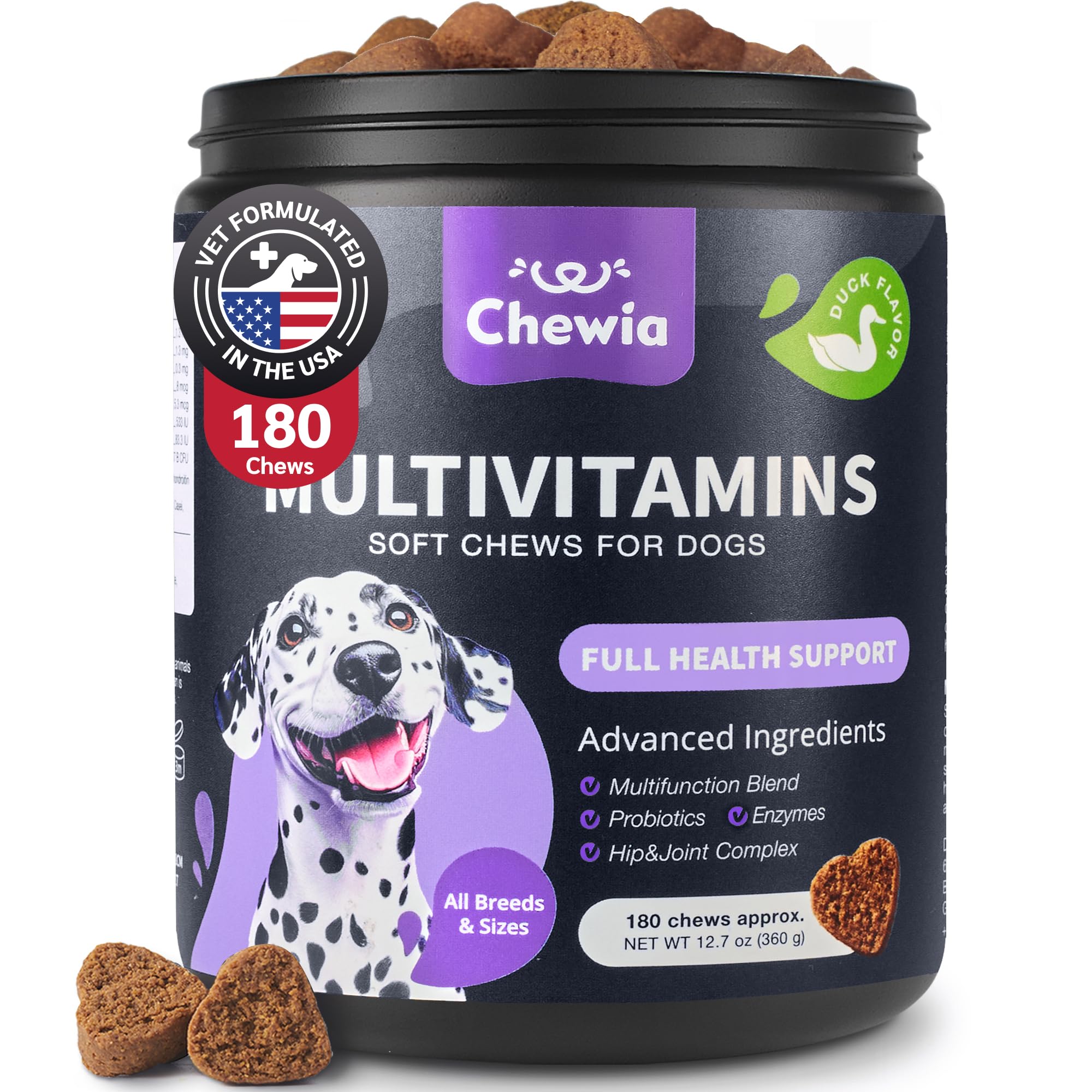 Dog Vitamins 15 in 1 - Dog Multivitamin Chews with MSM for Hip & Joint Health - Dog Supplement for Itchy Skin Relief - Multivitamin for Dogs Immune Support with Enzymes - Skin & Coat, Mobility Support