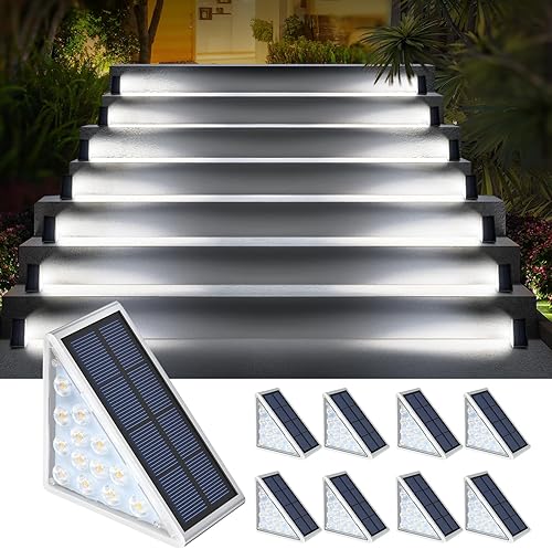 AUDLES Luces solares LED impermeables para escalones al aire libre, luces solares para terraza, decoración al aire libre, luces solares IP67 para
